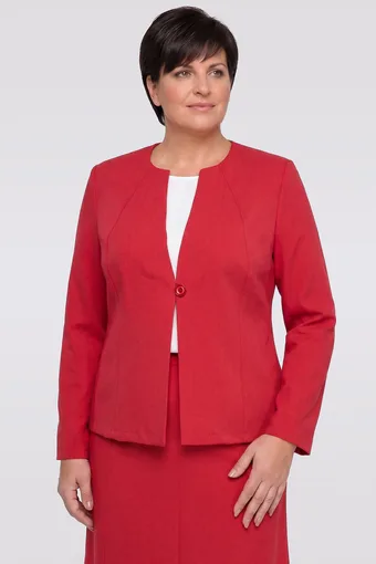 Lniany czerwony żakiet z kieszeniami