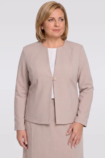 Lniany beżowy żakiet z kieszeniami