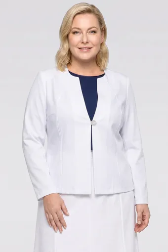 Lniany biały żakiet z kieszeniami