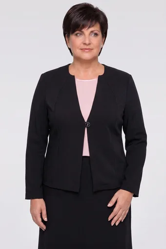 Lniany czarny żakiet z kieszeniami
