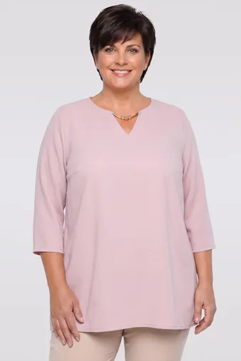 Jasnoróżowa bluzka złoty dekolt