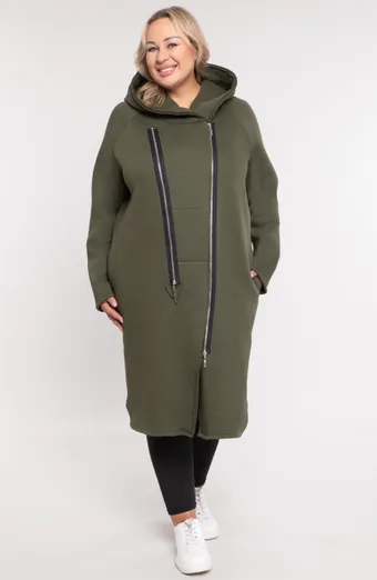 Khaki długa ciepła bluza z kapturem