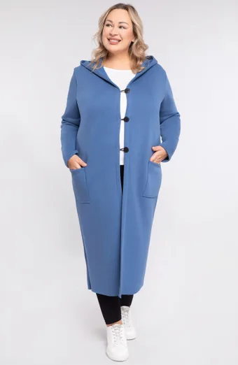 Niebieska długa ciepła bluza z guzikami