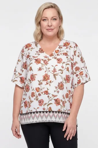 Luźna bluzka w brązowe kwiaty