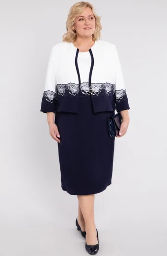 Elegancka granatowa garsonka z różami