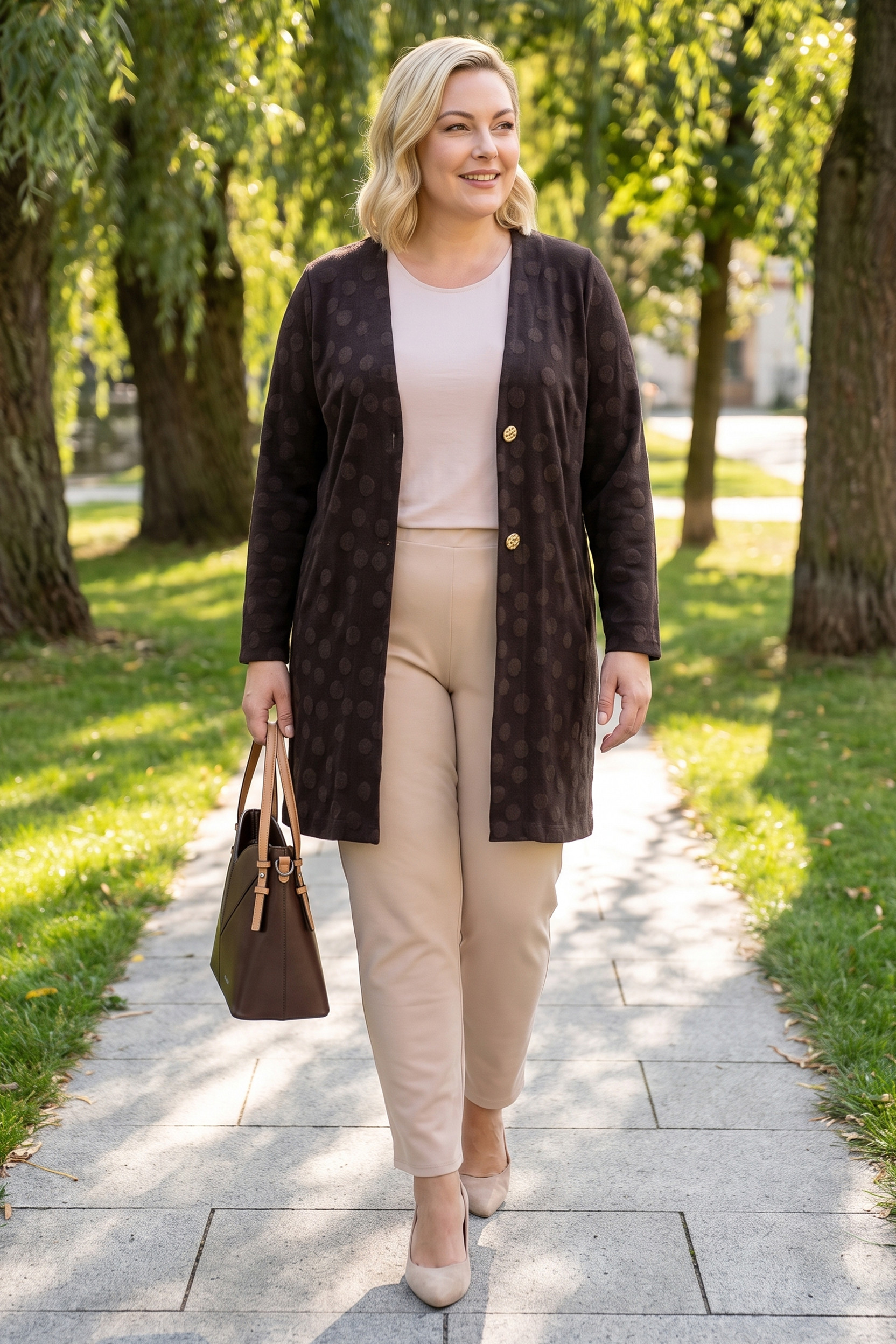 Brązowy sweter w kropki