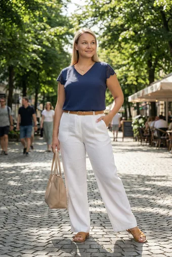 DEZZI Granatowy top z koronką