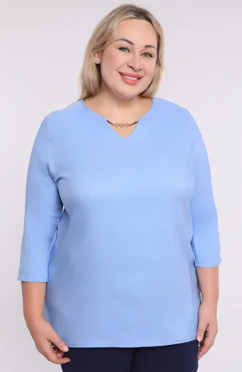 Jasnoniebieska bluzka złoty dekolt